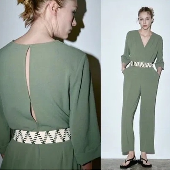 💚 Zara Long Belted Jumpsuit – Size M NWT - Picture 1 of 7